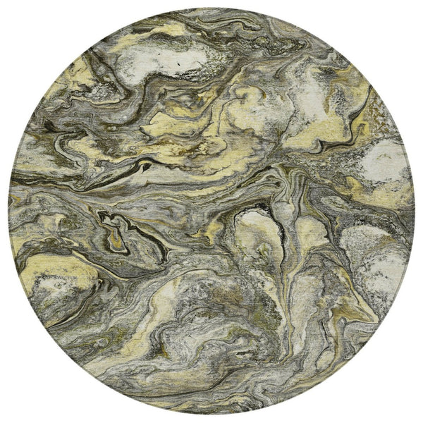 HomeRoots 8' Pewter and Gold Round Abstract Rug – Durable, Washable Design for Indoor & Outdoor Living Spaces 629247