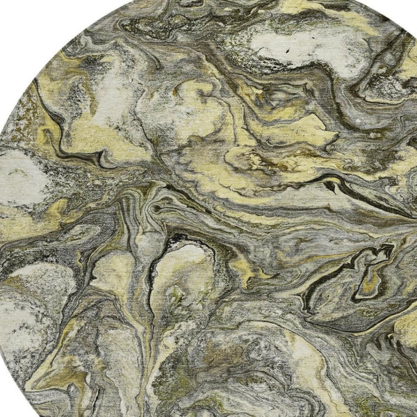 HomeRoots 8' Pewter and Gold Round Abstract Rug – Durable, Washable Design for Indoor & Outdoor Living Spaces 629247