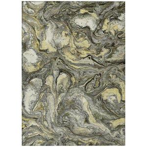 HomeRoots 8' X 10' Stylish Washable Pewter and Gold Abstract Area Rug for Indoor and Outdoor Durability 629248