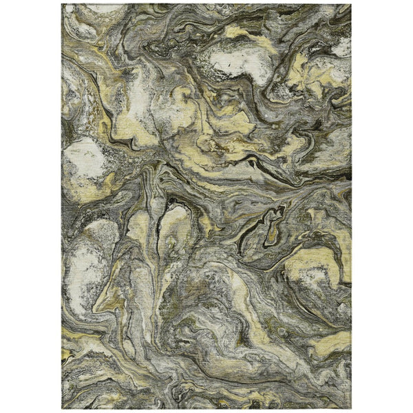 HomeRoots 8' X 10' Stylish Washable Pewter and Gold Abstract Area Rug for Indoor and Outdoor Durability 629248