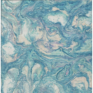 HomeRoots 5' X 8' Teal Blue and Ivory Abstract Area Rug – Stylish, Washable, Durable for Indoor & Outdoor Use 629252
