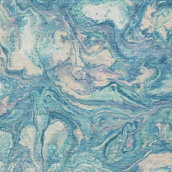 HomeRoots 5' X 8' Teal Blue and Ivory Abstract Area Rug – Stylish, Washable, Durable for Indoor & Outdoor Use 629252