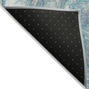 HomeRoots 8' Teal Blue and Ivory Round Abstract Rug - Stylish, Washable, Stain-Resistant for Indoors & Outdoors 629253