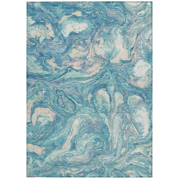 HomeRoots 8' Teal Blue & Ivory Abstract Area Rug - Durable, Washable, Stylish for Indoors & Outdoors, 8' x 10' 629254