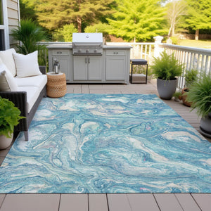 HomeRoots 8' Teal Blue & Ivory Abstract Area Rug - Durable, Washable, Stylish for Indoors & Outdoors, 8' x 10' 629254