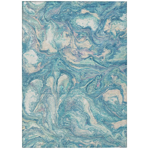 HomeRoots 8' Teal Blue & Ivory Abstract Area Rug - Durable, Washable, Stylish for Indoors & Outdoors, 8' x 10' 629254