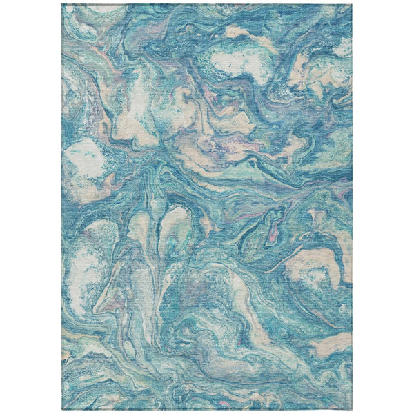 HomeRoots 8' Teal Blue & Ivory Abstract Area Rug - Durable, Washable, Stylish for Indoors & Outdoors, 8' x 10' 629254