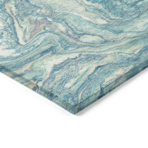 HomeRoots 8' Teal Blue & Ivory Abstract Area Rug - Durable, Washable, Stylish for Indoors & Outdoors, 8' x 10' 629254