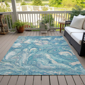 HomeRoots 8' Teal Blue & Ivory Abstract Area Rug - Durable, Washable, Stylish for Indoors & Outdoors, 8' x 10' 629254