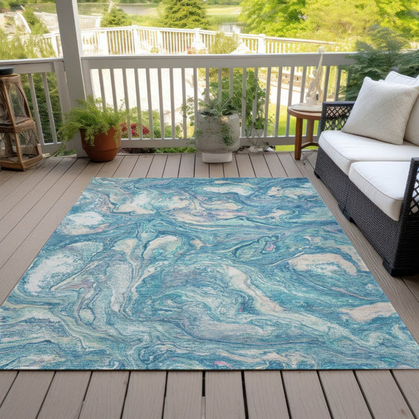 HomeRoots 8' Teal Blue & Ivory Abstract Area Rug - Durable, Washable, Stylish for Indoors & Outdoors, 8' x 10' 629254