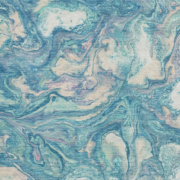 HomeRoots 9' Teal Blue & Ivory Abstract Indoor/Outdoor Area Rug - Washable, Durable, Modern Design for All Spaces 629255