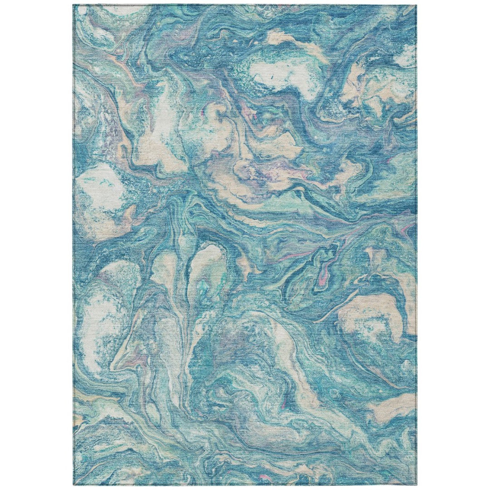 HomeRoots 10' Teal Blue & Ivory Washable Area Rug – Stylish Indoor/Outdoor Design for Modern Spaces & Easy Care 629256