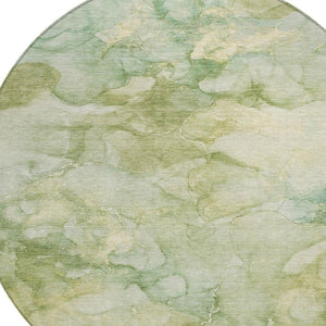 HomeRoots 8' Artichoke Green Round Abstract Area Rug - Washable, Durable, Indoor & Outdoor Use, Modern Style 629259