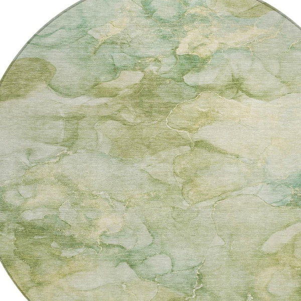 HomeRoots 8' Artichoke Green Round Abstract Area Rug - Washable, Durable, Indoor & Outdoor Use, Modern Style 629259