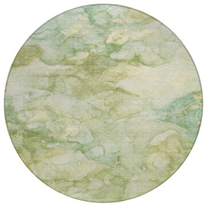HomeRoots 8' Artichoke Green Round Abstract Area Rug - Washable, Durable, Indoor & Outdoor Use, Modern Style 629259