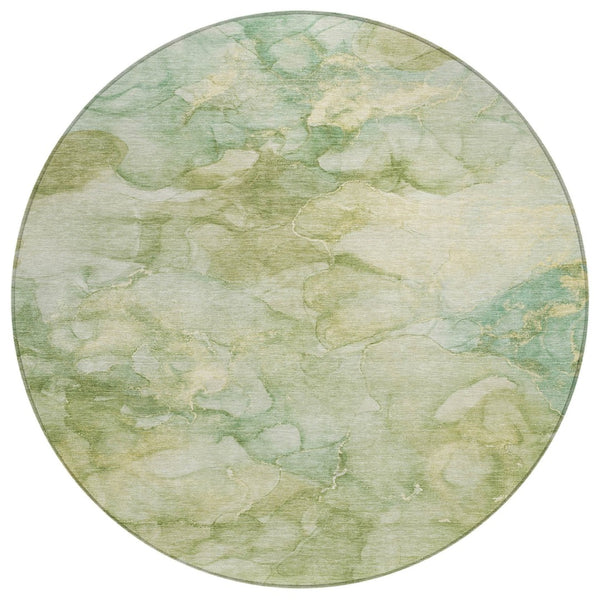 HomeRoots 8' Artichoke Green Round Abstract Area Rug - Washable, Durable, Indoor & Outdoor Use, Modern Style 629259