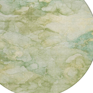 HomeRoots 8' Artichoke Green Round Abstract Area Rug - Washable, Durable, Indoor & Outdoor Use, Modern Style 629259