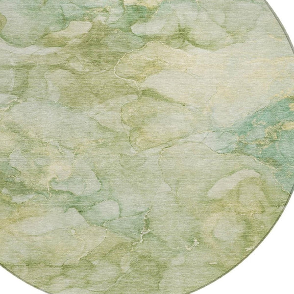 HomeRoots 8' Artichoke Green Round Abstract Area Rug - Washable, Durable, Indoor & Outdoor Use, Modern Style 629259