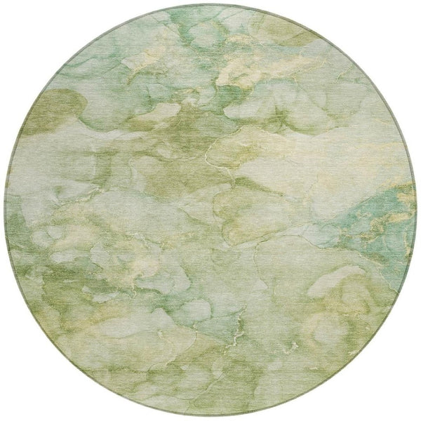 HomeRoots 8' Artichoke Green Round Abstract Area Rug - Washable, Durable, Indoor & Outdoor Use, Modern Style 629259