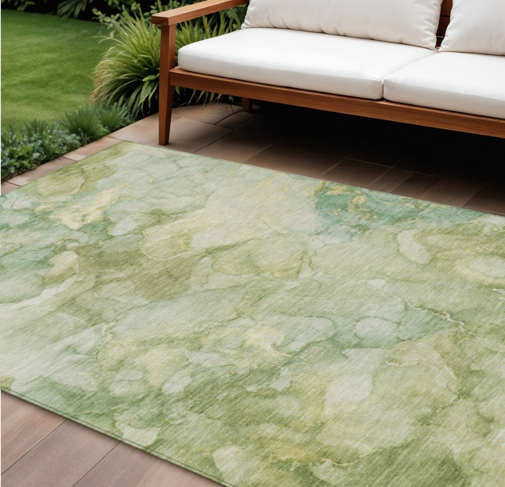 HomeRoots 10' Contemporary Artichoke Green & Beige Abstract Washable Area Rug for Indoor & Outdoor Use 629262