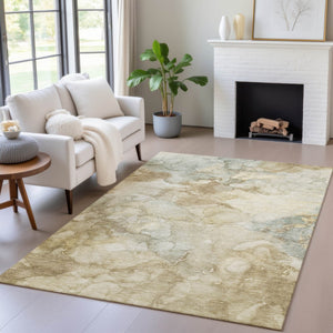 HomeRoots 5' X 8' Beige and Ivory Abstract Area Rug – Washable, Durable, Stylish for Indoor and Outdoor Spaces 629264