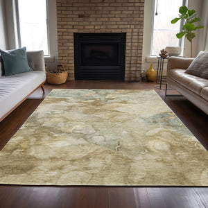 HomeRoots 5' X 8' Beige and Ivory Abstract Area Rug – Washable, Durable, Stylish for Indoor and Outdoor Spaces 629264