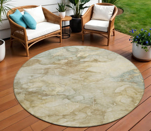 HomeRoots 8' Modern Abstract Beige and Ivory Round Area Rug - Washable, Durable for Indoor/Outdoor Use! 629265