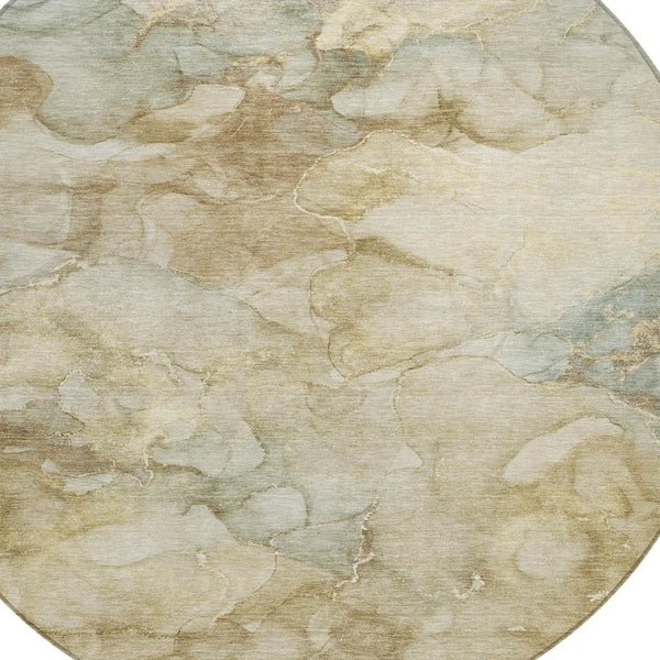 HomeRoots 8' Modern Abstract Beige and Ivory Round Area Rug - Washable, Durable for Indoor/Outdoor Use! 629265