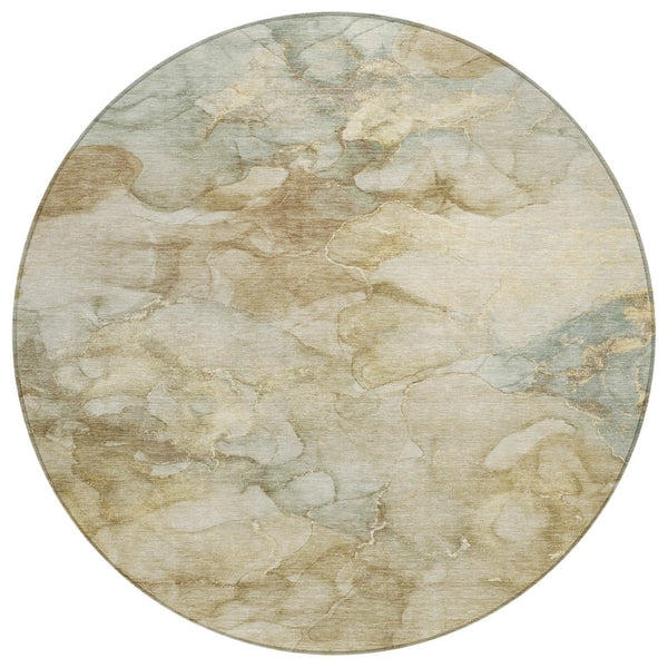 HomeRoots 8' Modern Abstract Beige and Ivory Round Area Rug - Washable, Durable for Indoor/Outdoor Use! 629265