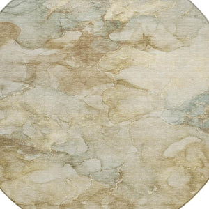 HomeRoots 8' Modern Abstract Beige and Ivory Round Area Rug - Washable, Durable for Indoor/Outdoor Use! 629265