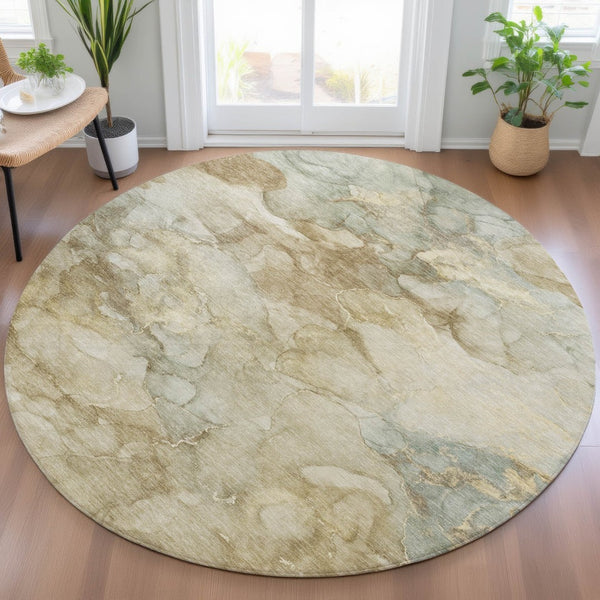 HomeRoots 8' Modern Abstract Beige and Ivory Round Area Rug - Washable, Durable for Indoor/Outdoor Use! 629265