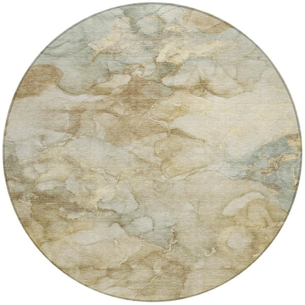 HomeRoots 8' Modern Abstract Beige and Ivory Round Area Rug - Washable, Durable for Indoor/Outdoor Use! 629265