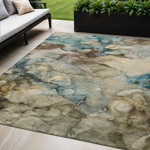 HomeRoots 5' X 8' Washable Brown & Teal Abstract Area Rug - Durable, Stylish for Indoor/Outdoor Spaces 629270