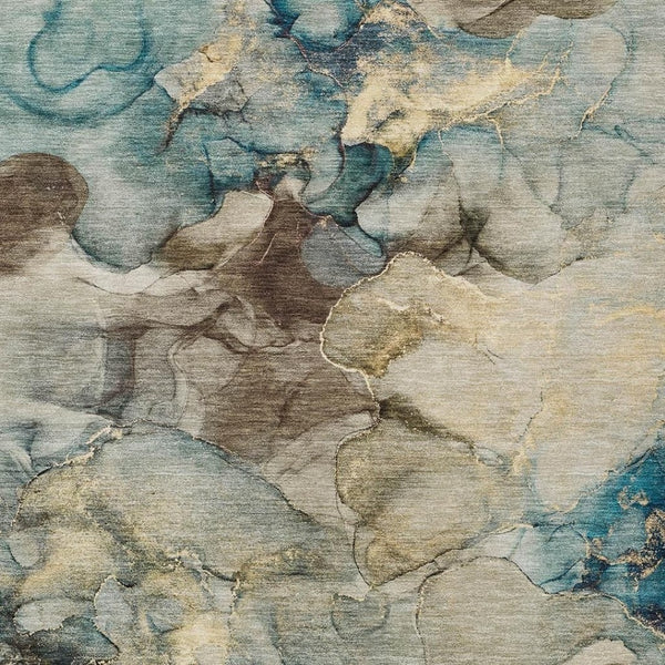 HomeRoots 5' X 8' Washable Brown & Teal Abstract Area Rug - Durable, Stylish for Indoor/Outdoor Spaces 629270