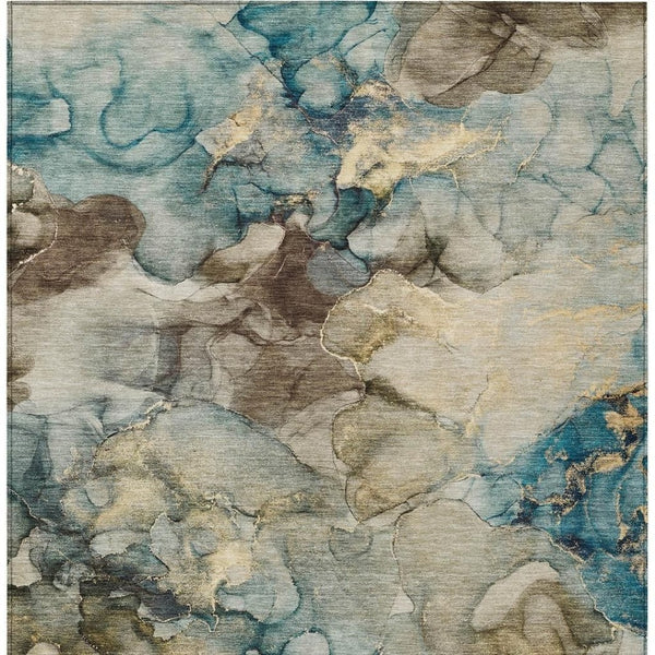HomeRoots 5' X 8' Washable Brown & Teal Abstract Area Rug - Durable, Stylish for Indoor/Outdoor Spaces 629270