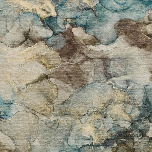 HomeRoots 8' Modern Abstract Brown and Teal Washable Indoor-Outdoor Area Rug for High-Traffic Spaces 629272
