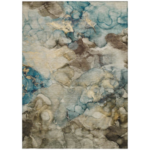 HomeRoots 10' Brown and Teal Blue Abstract Washable Area Rug - Stylish, Durable, Indoor/Outdoor Versatility! 629274