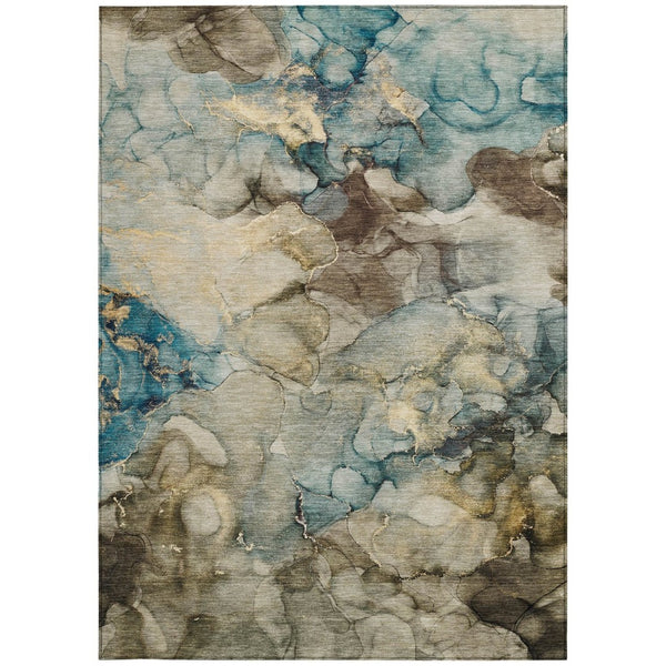 HomeRoots 10' Brown and Teal Blue Abstract Washable Area Rug - Stylish, Durable, Indoor/Outdoor Versatility! 629274