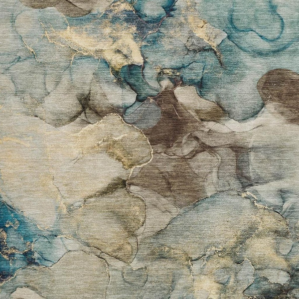 HomeRoots 10' Brown and Teal Blue Abstract Washable Area Rug - Stylish, Durable, Indoor/Outdoor Versatility! 629274