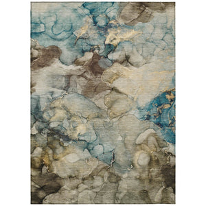 HomeRoots 10' Brown and Teal Blue Abstract Washable Area Rug - Stylish, Durable, Indoor/Outdoor Versatility! 629274