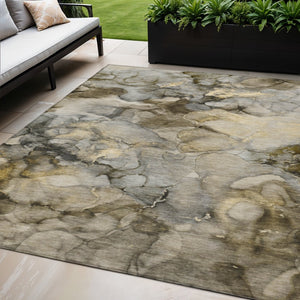 HomeRoots 5' X 8' Pewter and Gold Abstract Area Rug – Durable, Washable, Stylish for Indoor & Outdoor Use 629276