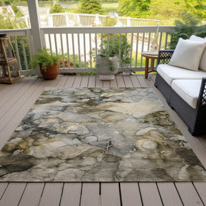 HomeRoots 5' X 8' Pewter and Gold Abstract Area Rug – Durable, Washable, Stylish for Indoor & Outdoor Use 629276