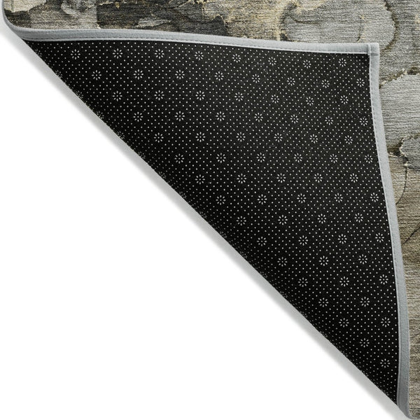 HomeRoots 8' Pewter and Gold Round Abstract Area Rug - Washable, Weather-Resistant, Stylish for Indoor & Outdoor Use 629277