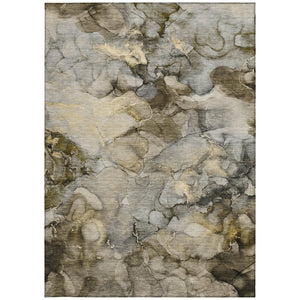 HomeRoots 8' X 10' Stylish Pewter and Gold Abstract Area Rug - Washable, Durable, Indoor/Outdoor Design Choice 629278