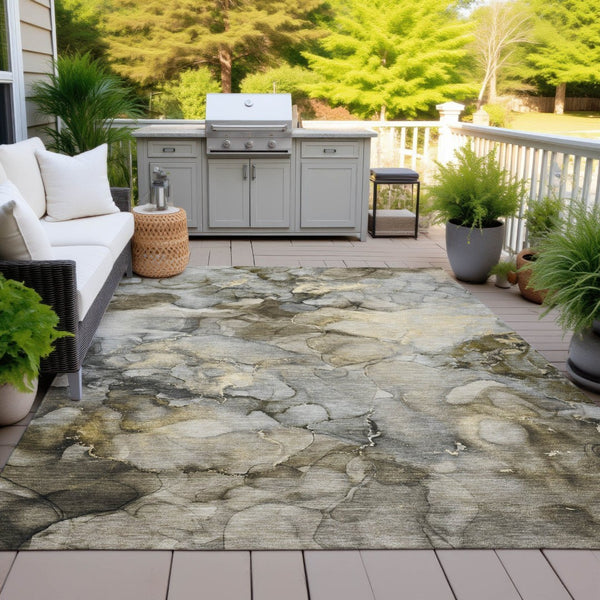 HomeRoots 8' X 10' Stylish Pewter and Gold Abstract Area Rug - Washable, Durable, Indoor/Outdoor Design Choice 629278