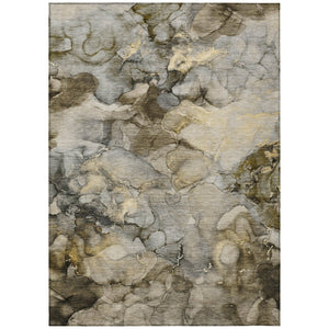 HomeRoots 9' X 12' Stylish Pewter and Gold Abstract Washable Rug – Perfect for Indoor and Outdoor Spaces! 629279