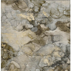 HomeRoots 10' X 14' Contemporary Pewter and Gold Abstract Washable Area Rug for Indoor and Outdoor Use 629280