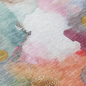 HomeRoots 5' Indoor Outdoor Abstract Area Rug in Blush, Teal Blue & Ivory - Stylish, Durable, & Washable! 629282