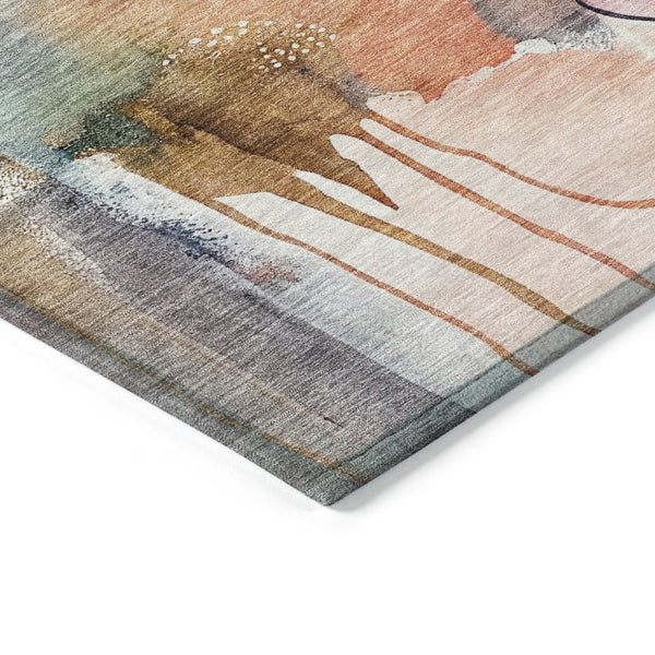 HomeRoots 8' Blush Teal Blue and Ivory Round Abstract Rug - Stylish, Washable, Indoor/Outdoor, Durable Design 629283