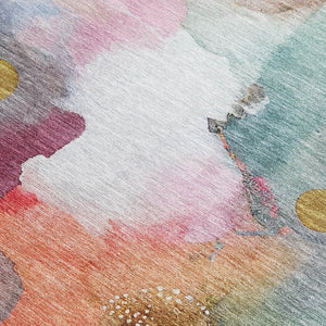 HomeRoots 9' X 12' Stylish Blush Teal Blue & Ivory Abstract Area Rug - Durable, Washable for Indoor/Outdoor Use 629285